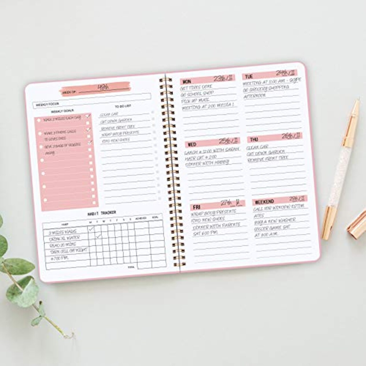 Undated Weekly Planner A5 To-Do List Notebook with Habit Tracker Spiral Binding 5.7 x 8.0 Inches